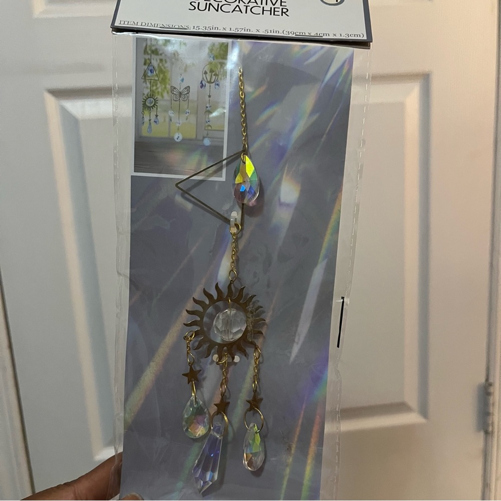 Gold Sun and Crystal Drop Wall Suncatcher - Iridescent Clear